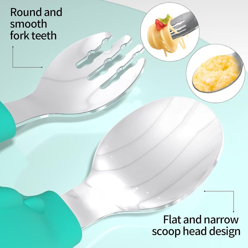 Deejoy Toddler Utensils - Stainless Steel Spoons and Forks, Kids Silverware Self Feeding Flatware Set with Travel Safe Case (Green) - Image 3